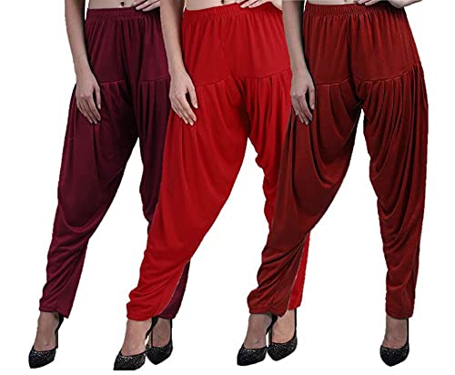 Image of Casuals Women's Regular Fit Viscose Drawstring Patiala Harem Pants Combo Pack 3 (Maroon :: Red :: Red Maroon,XXXL)