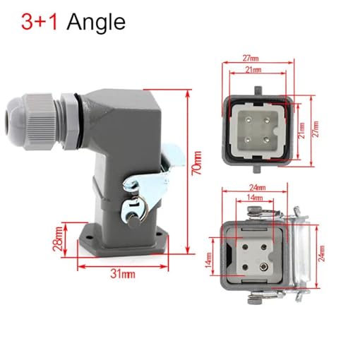 Conector resistente de 4 pines y 10A rectangular angular para cableado eléctrico industrial 2
