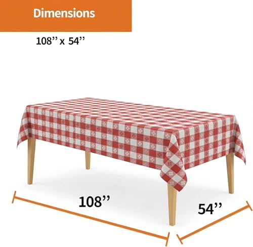 Image of Party Dimensions Red Gingham Disposable Plastic Tablecloths for Rectangle Tables, 54 inch x 108 inch, 12-Pack, Plastic Table Covers for Parties, Picnics, Events, Indoor & Outdoor Use