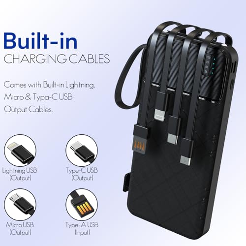 Image of ONE 7 Multifunction Power Bank 10500mAh |Built-in Cables (Type-C, Micro USB, iOS)|17W Fast Charging Portable Charger|LED Battery Indicator|Compact Power Backup for Smartphones & Devices (ON PB-33)