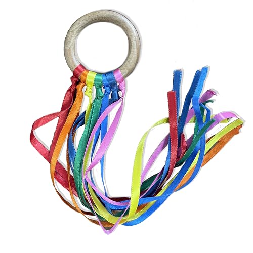 Image of Rainbow Ribbon Teether - Soft Wooden Kids Teething Toy with Vibrant Colors for Soothing Relief, BPA-Free and Safe for Infants (Pack of 1)
