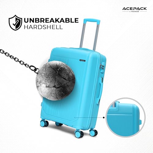 Image of Megatron 6-Piece Family Luggage Set - 3 Trolley Suitcases (20 inch /24 inch /28 inch) + 3 Vanity Cases (8 inch /10 inch /13 inch), Lightweight Unbreakable Polypropylene, 8 Spinner Wheels, Number Lock (Set of 6, Teal)