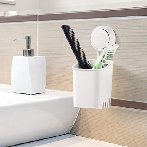 Luxear Toothbrush Holder With Suction Cup Drill-Free Removable Wall Mounted Toothpaste Razor Suction Holder Bathroom Waterproof- Multifunction Shower Storage Organizer for Small Toiletry Items, White