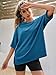 Tankaneo Womens Oversized Tshirts Summer Casual Short Sleeve Crew Neck T Shirt Loose Fit Side Slit Tee Tops Lake Blue