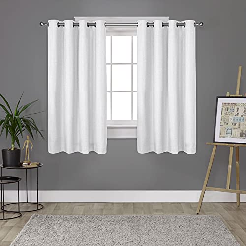 EXCLUSIVE HOME London Textured Linen Room Darkening Blackout Grommet Top Curtain Panel Pair, 54x63, Winter White