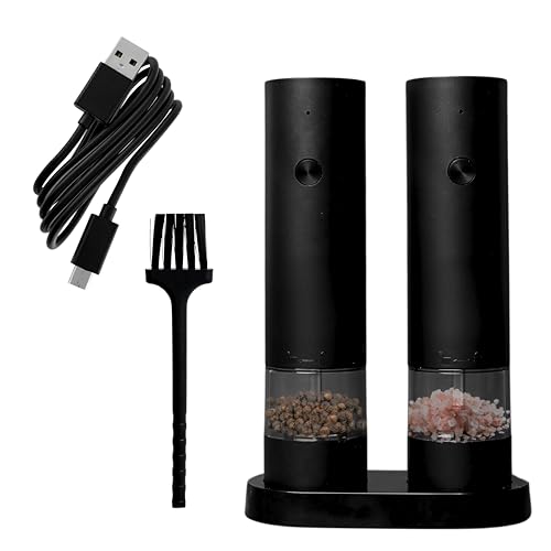 AZFEK Electric Salt and Pepper Grinder Set with Base- USB Rechargeable Electric Salt and Pepper Mill Adjustable Coarseness Spice Grinder One Touch Operation