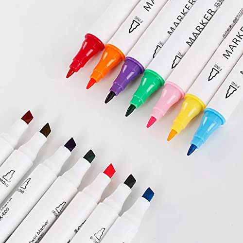 Image of Lakeer Alcohol Markers, Dual Tip Fine and Broad Chisel, Pack of 12 Assorted Colours with Plastic Carrying Case, Ideal for Sketching, Painting, Anime, Manga and Illustration