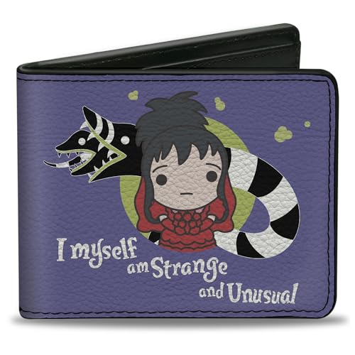 Beetlejuice Wallet, Bifold, Beetlejuice Chibi Lydia and Sandworm Strange and Unusual Pose, Vegan Leather