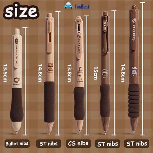 Image of FunBlast Gel Pens for Writing, 5 Pcs Gel Pen & 1 Pcs Highlighter Pen, with Comfortable Grip for Smooth Writing, Kawaii Pens, Stationery for School & Office (Blue Ink) (Coffee)