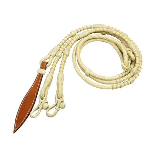CALYX Nó natural e natural couro cru Cavalo Tack Ranch Reins-8,5 m, 52' Romel (corda natural e nós