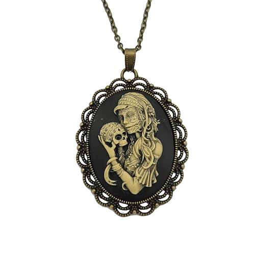 FS Brand Antiqued Brass Vintage Style Cameo Necklace. (Scary Mother