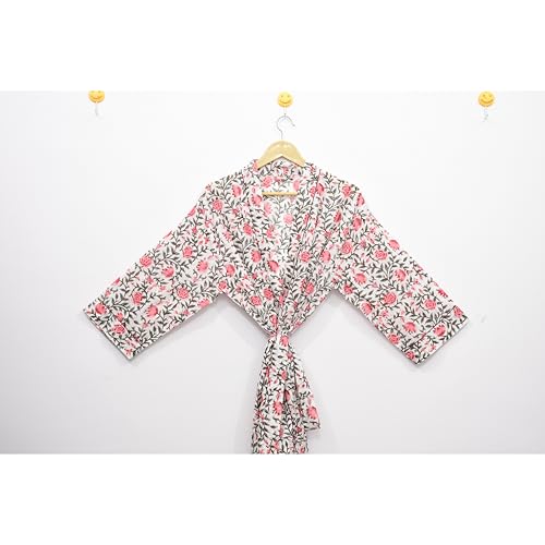Image of Hand block print Cotton Kimono bikini cover up,Indian Hand block print Cotton Bath Robe,Swim Wear,Nighrwere Dressing Gown