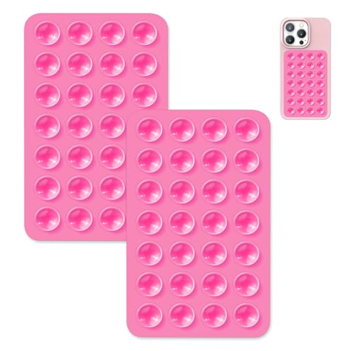 Hlija Paquete de 2 fundas con ventosa para teléfono de doble cara, soporte adhesivo de silicona para iPhone y Android, soporte de agarre fuerte manos libres para selfies y videos, color rosa