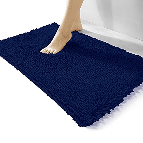 Luxury Chenille Bathroom Rug,Extra Soft and Cozy, Non-Slip,Super Absorbent Water, Machine Wash Dry, Shaggy Chenille Bath Mats for Bathroom Bedroom,15x23 inches,Navy