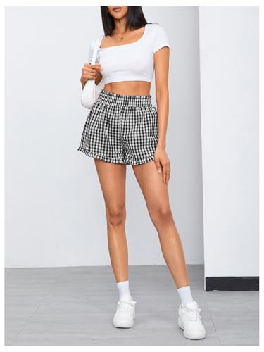 Image of MakeMeChic Women's Gingham Ruffle Lounge Shorts Elastic High Waist Pajamas Boxer Shorts