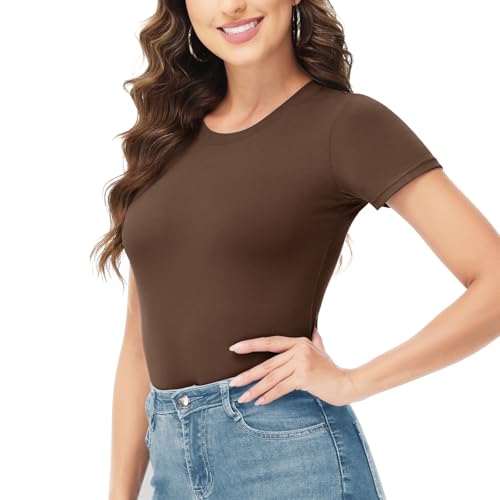 TNNZEET Bodysuits for Women - Black Bodysuit Women Tops Round Neck T Shirts for Women Fashion Body Suit Going Out Tops