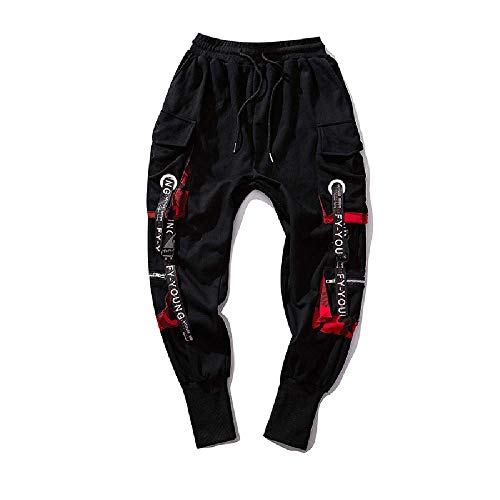 Hello MrLin Men's Techwear Pants Hip Hop Joggers Cargo Pants Baggy Streetwear Punk Trousers Black