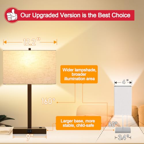 Image of Lynnoland 21 inch Set of 2 Table lamp with USB A+C & AC Outlets, Touch Control 3-Way Dimmable Nightstand Lamps for Bedroom Living Room Office Reading, Line Shade Touch Lamps, 3000K LED Bulbs Included