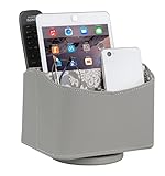 HofferRuffer PU-Leder Desktop Halter, Fernbedienung Storage Rack, Drehbarer Halter mit 5 Container, Compartments für TV Guide/Mail/CD Organizer/Caddy/Halter Media Aufbewahrungsbox (Grau)
