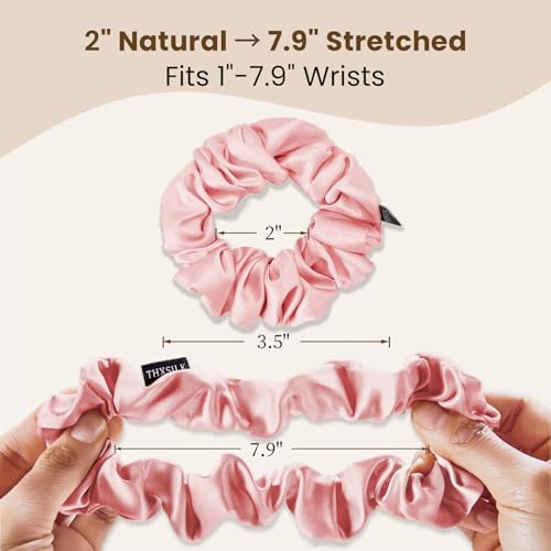 Image of THXSILK 100% Mulberry Silk Chunky Scrunchies 3-Pack, 25 Momme Mulberry Silk Hair Ties for Women, Thick Voluminous No Damage Hair Ties, Ponytail Holders for All Hair Types, Pink