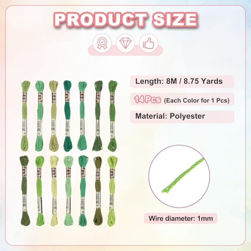 Image of PATIKIL 14 Skeins Embroidery Floss, Polyester Embroidery Threads Bracelets String for Cross-Stitch Hand Embroidery, Multicolored Dark Green