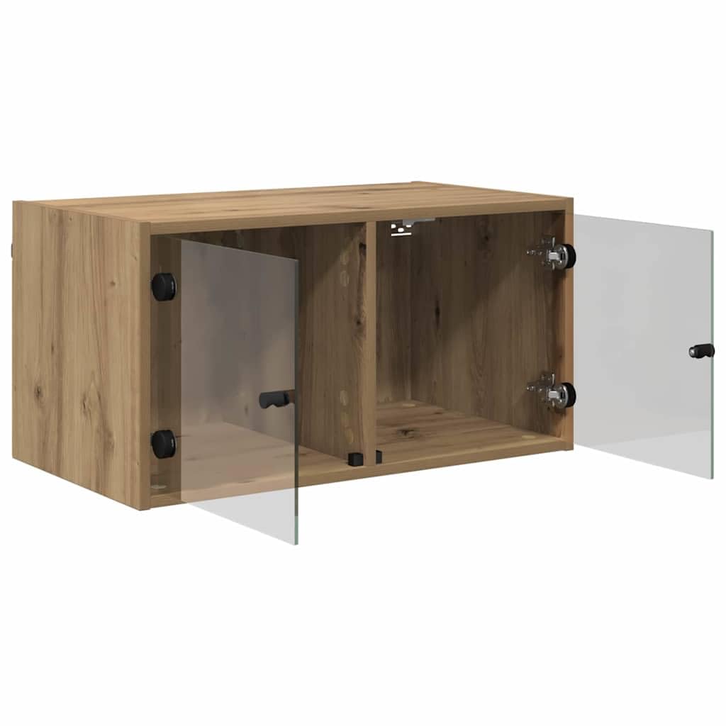 vidaXL Wandschränke 2 pcs Artisan-Eiche 68 x 37 x 35 cm Holzwerkstoff, Wohzimmer-Schrank, rechteckiger Wandregal, modernes Glastürteil, robuster Holz-Organizer