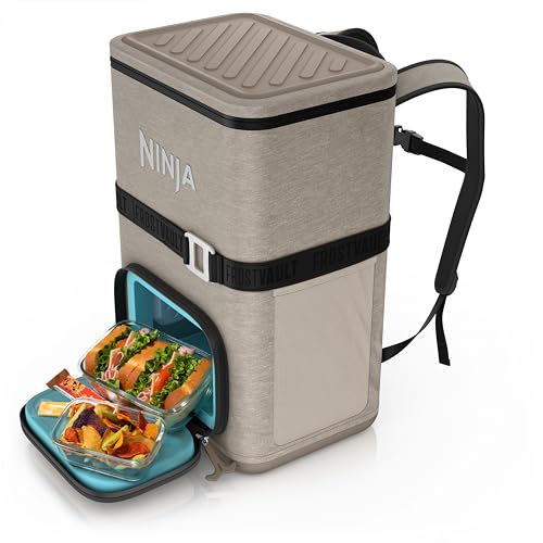 Ninja | Backpack Cooler | FrostVault Go 36 Can Soft Cooler | Leakproof Zipper with Built in Can Opener, 2 Ice Packs & Dry Storage Drawer | for Hiking, Camping & More | Birch Beige | FF136CS by Ninja - Used condition - US$222.84