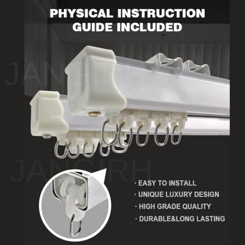 Image of Jangirh Jambo Silent Curtain Channel Size 6 Feet for Windows /Door /Office Wall Fit, Complete Set with Runners, Hooks, End Caps, Wall Brackets, Screws & Wall Plugs, White inch (6 FEET)