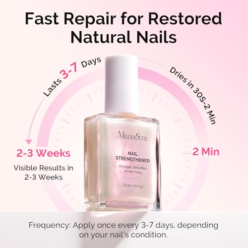 MelodySusie Nail Strengthener and Growth Treatment, 2-in-1 Ridge Filling Base Coat & Glossy Concealer Polish for Damaged Nail Repair and Healthy Shine,Gifts for Women 15ml 0.5 Fl Oz Holographic White