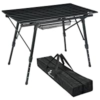 Sportneer Klapptisch Campingtisch für draußen:Tragbarer Picknicktisch mit Verstellbarer Höhe, Klappbarer Campingtisch mit aufrollbarer Aluminium Tischplatte zum Zelten Camping Garten Küche,Schwarz