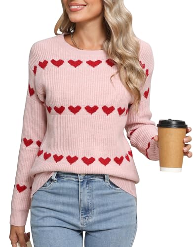 Image of Women's Pullover Sweaters Cute Multi-Hearts Knitted Casual Sweater