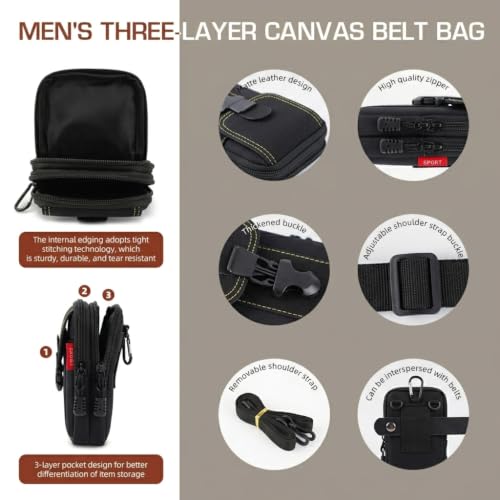 Image of GUSTAVE Belt Pouch for Men Waterproof Canvas TripleLayer Phone Holster with Secure Belt Loop for Hiking, Camping, Running, Travel, and Everyday Carry