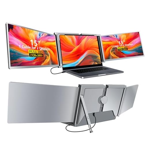 Docooler Monitor Portable Triple Laptop 15" Full HD 1080p IPS,1 Cable for 3 Monitors,Compatible with 15'-17.3'' MacOS Windows Android