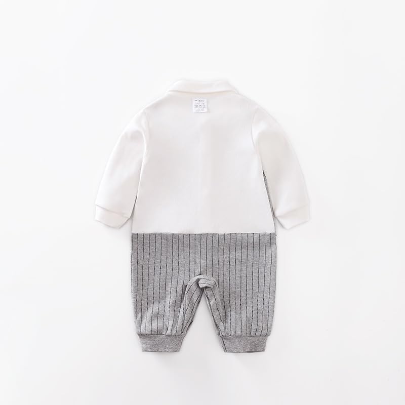 HUAANIUE Newborn Baby Boys Gentleman Romper One Piece Long Sleeve Bowtie Outfit Formal Wear Tuxedo Suit - Image 9
