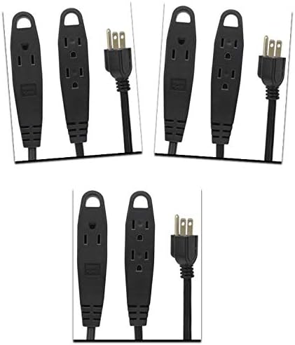 Cable de extensióncable de alimentación, interiorexterior, 163, 3 salidas, 15 pies, certificación UL, negro, (paquete de 3)