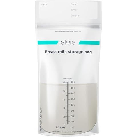 Elvie Breastmilk Storage Bags Store, Freeze and Warm Breast Milk, at Home or On The Go l 200 x 6 oz Leak-Proof Breast Milk Storage Bags l Hygienic Double-Seal Zipper Cover