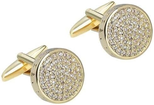 Round Cufflinks Earrings Set, Gold Plated, CZ Stones