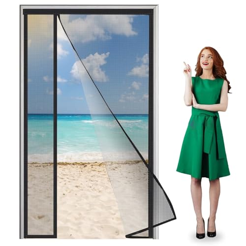 Puerta de pantalla magnética, 70x195cm Negro Cortina antimoscas antiinsectos Cortina antimoscas Puertas de balcón Puertas corredizas