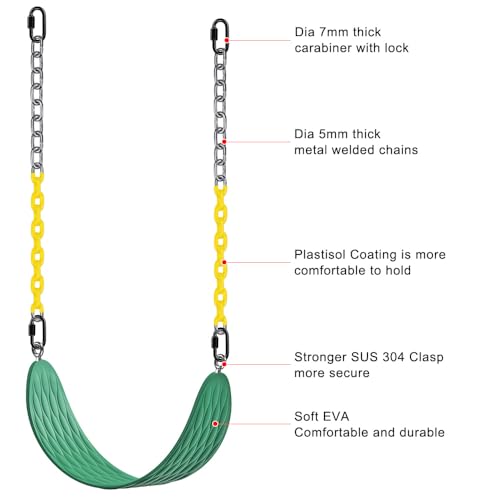 Dolibest Heavy Duty Swing Seat with 66’’ Chain and Carabiners, Comfortable and Durable Plastic Coated Swing Set Accessories Replacement for Outdoor Playground, Green - image 5