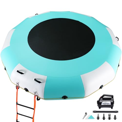 ROMELANDS Trampoline aquatique gonflable, portable de 3 m, flottant, pour lac, piscine, mer, natation, pêche, hamac d'eau avec pompe et échelle en corde, vert