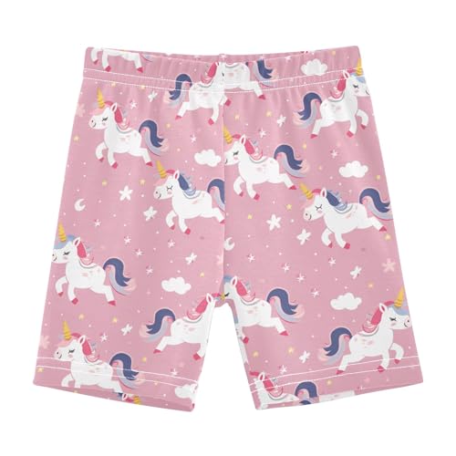 Pink Cartoon Unicorn Print Girls Shorts Elastic Waist Sports Shorts Girls Leggings Pants for 4-10 Years