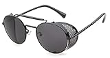 Flowertree® STY056 Metal Frame Mesh Fold-in Side Shield Round 52mm Sunglasses (C1-black+grey, 0)
