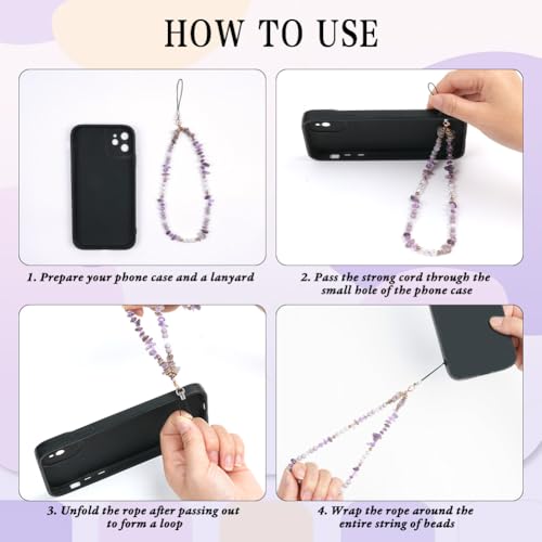 OFFCUP Correa para Teléfono Móvil con Cuentas, Cadena Bohemia de Cristal Antipérdida, Cordón Colgante para Mujeres y Niñas (Púrpura) - imagen 3