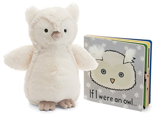 Jellycat Book and Stuffed Animal Gift Set, If I were an Owl Board Book and Woodland Cream Owl