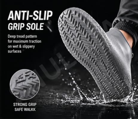Image of Waterproof Silicone Shoe Covers for Men & Women | Reusable Anti-Slip Rain Shoe Protector | Stretchable Waterproof Overshoes for Walking, Bike Riding, Travel & Outdoor | Large Size