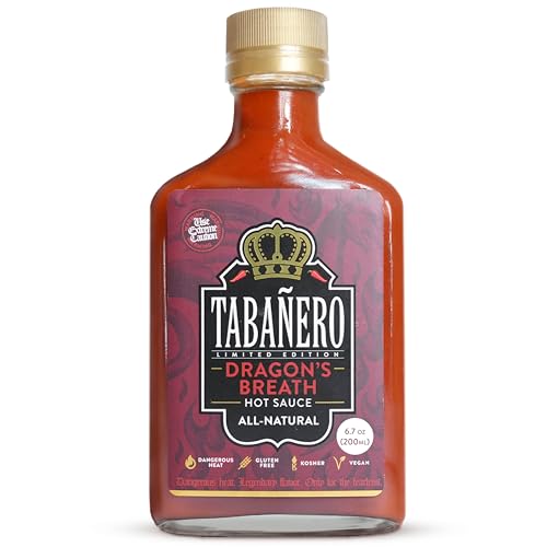 Tabanero Dragon's Breath Extreme Hot Sauce, 5oz Bottle, Extreme Heat with Dragon's Breath Chili & Habanero Peppers, Pure Firepower, All Natural, Gluten Free, Born in Florida