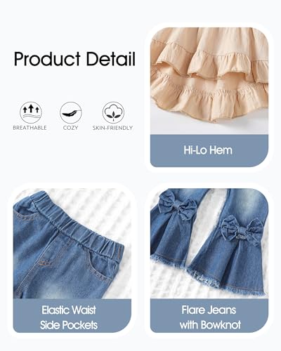Kucnuzki Toddler Baby Girls Clothes Long Sleeve Shirt Top Flare Denim Jeans Cute Outfit Baby Girl Fall Winter Clothes4