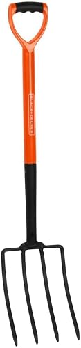 Black+Decker Garden Fork with Handle 100 cm - 4 Prong Manure Fork - Carbon Steel Garden Tool - Pitchfork with Ergonomic Handle