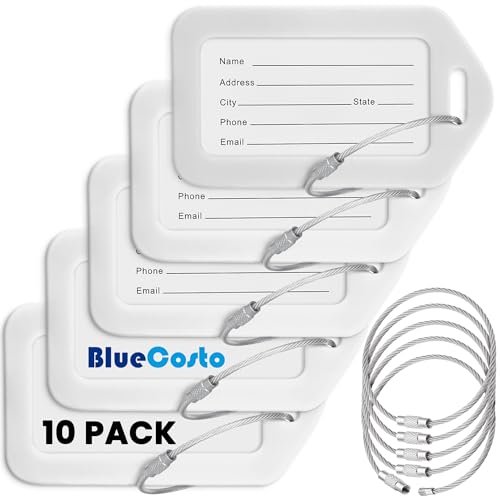 Étiquettes de bagage anti-perte BlueCosto blanches pour sécuriser vos valises