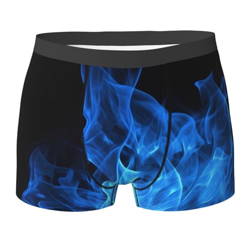 FHEDVBN Blue Flame Herren Boxershorts mit Eingriff Feuchtigkeitstransport Unterwäsche Bequeme Atmungsaktive Trunks Boxer, Schwarz, XL